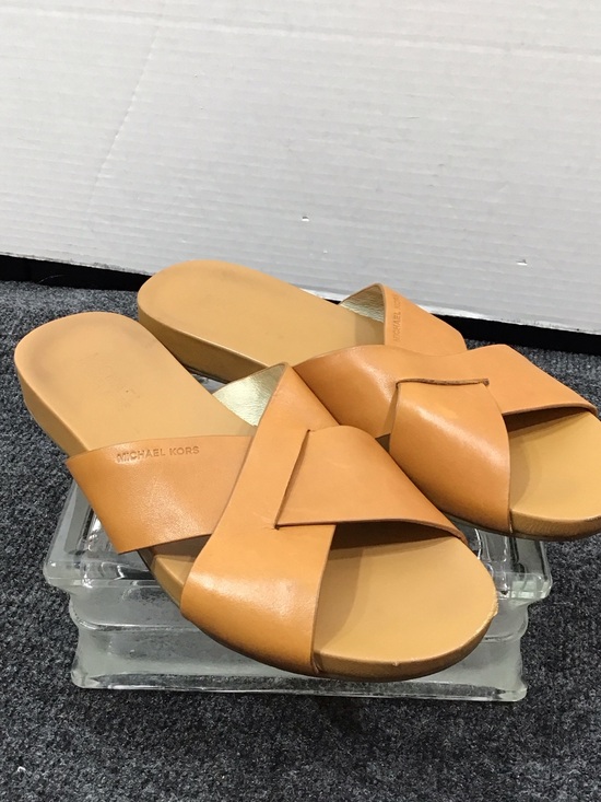 MICHAEL Michael Kors Shoes - Michael Michael  Kors Cognac Somerly Leather Crossband Slide Sandals 7.5